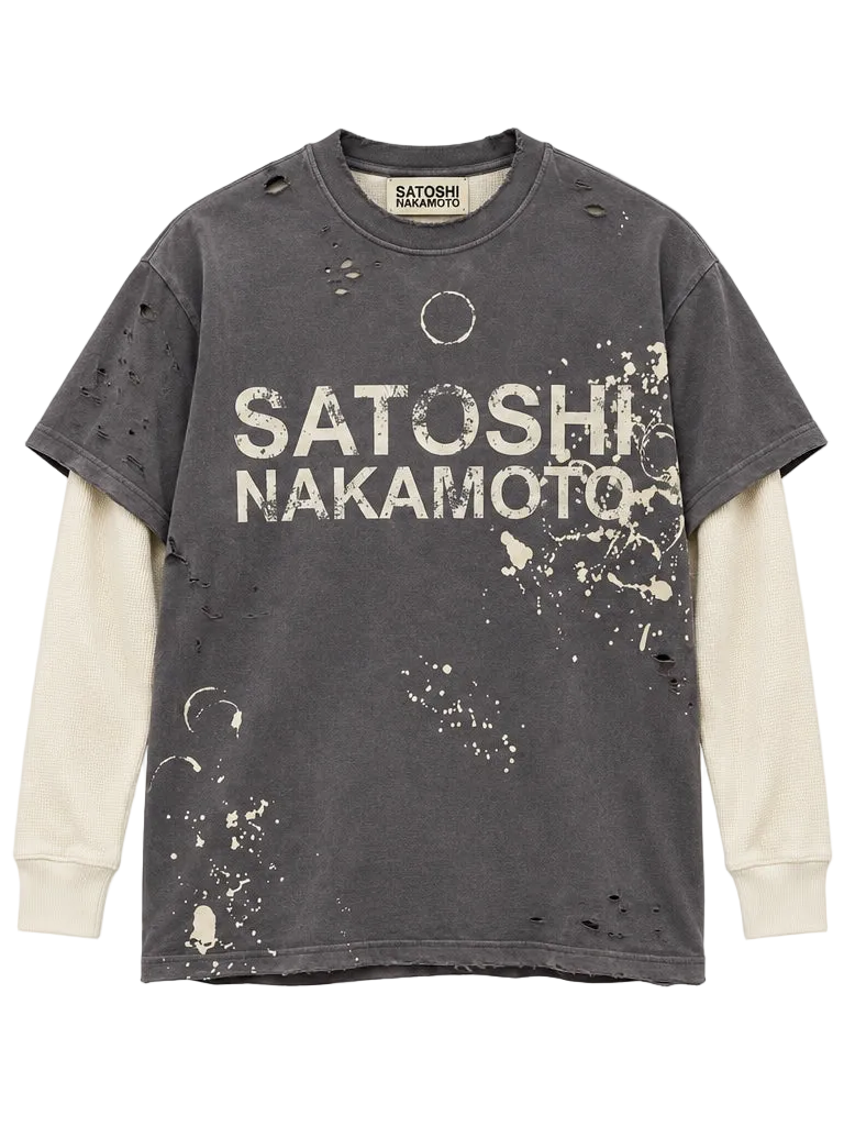 SATOSHI NAKAMOTO LUKES THERMAL BLEACHED LONG SLEEVE (GREY)