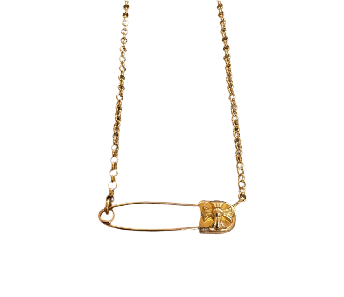 CHROME HEARTS 22K GOLD SAFETY PINK NECKLACE