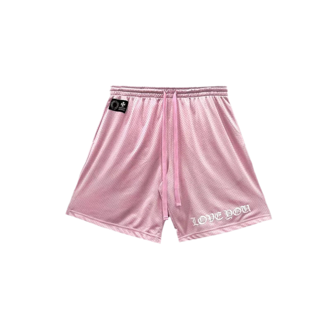 CHROME HEARTS PINK LOVE YOU MESH SHORTS
