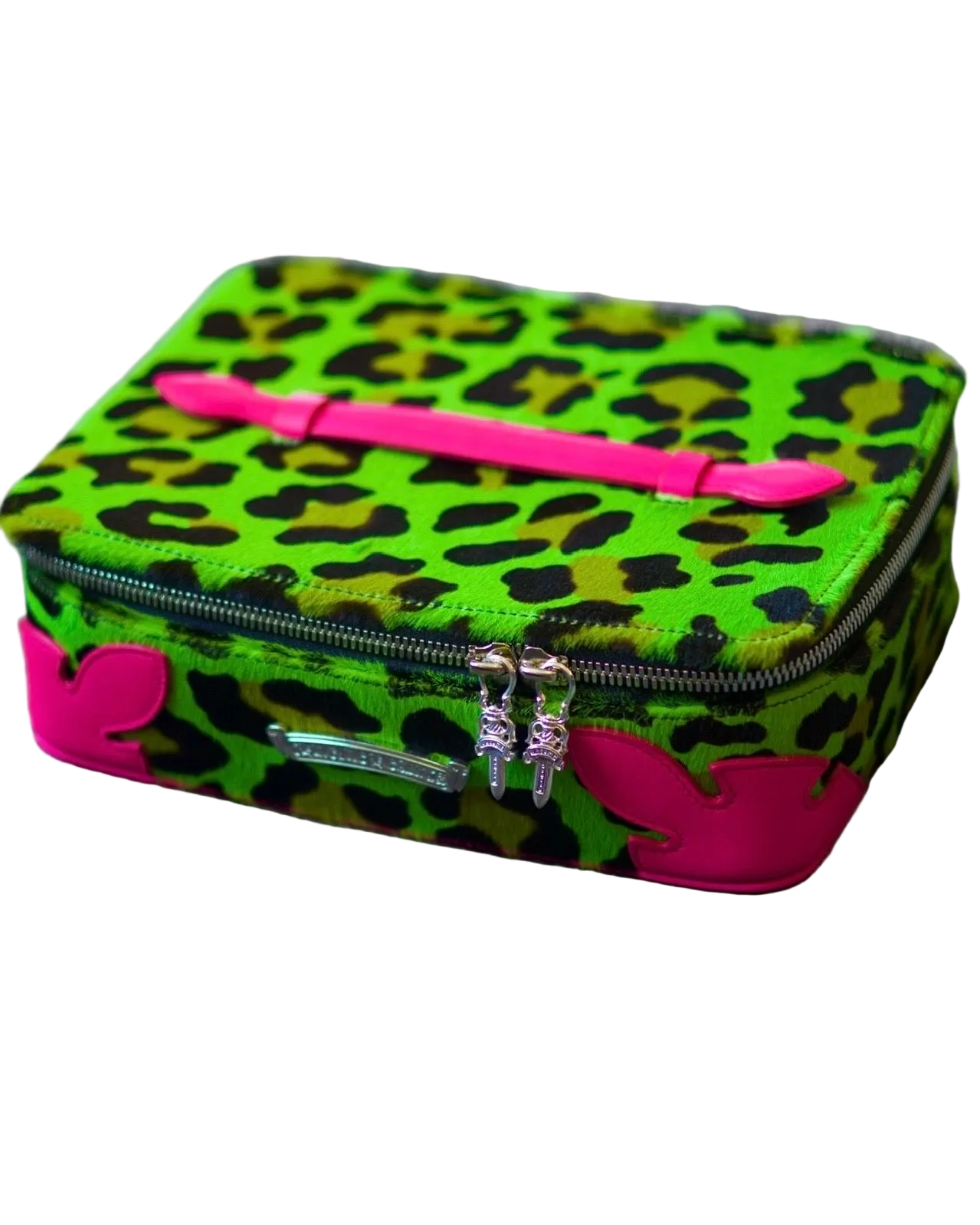 CHROME HEARTS NEON GREEN CHEETAH / PINK LEATHER JEWELRY BOX