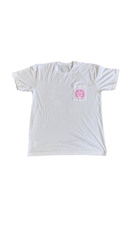 CHROME HEARTS PINK HORSESHOE SHORTSLEEVE TEE (WHITE)