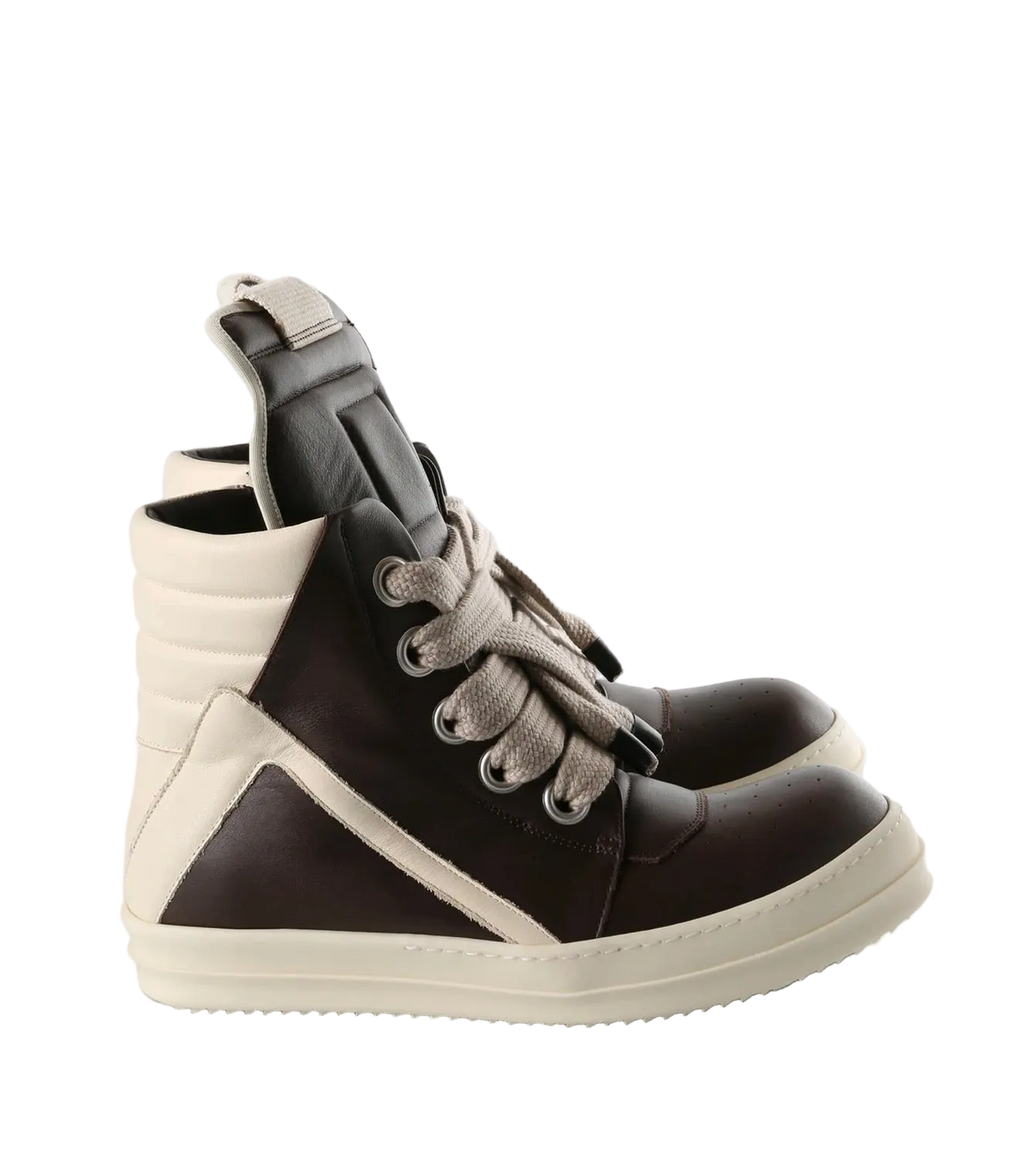 RICK OWENS GEOBASKET HI-TOP SNEAKERS (BROWN)