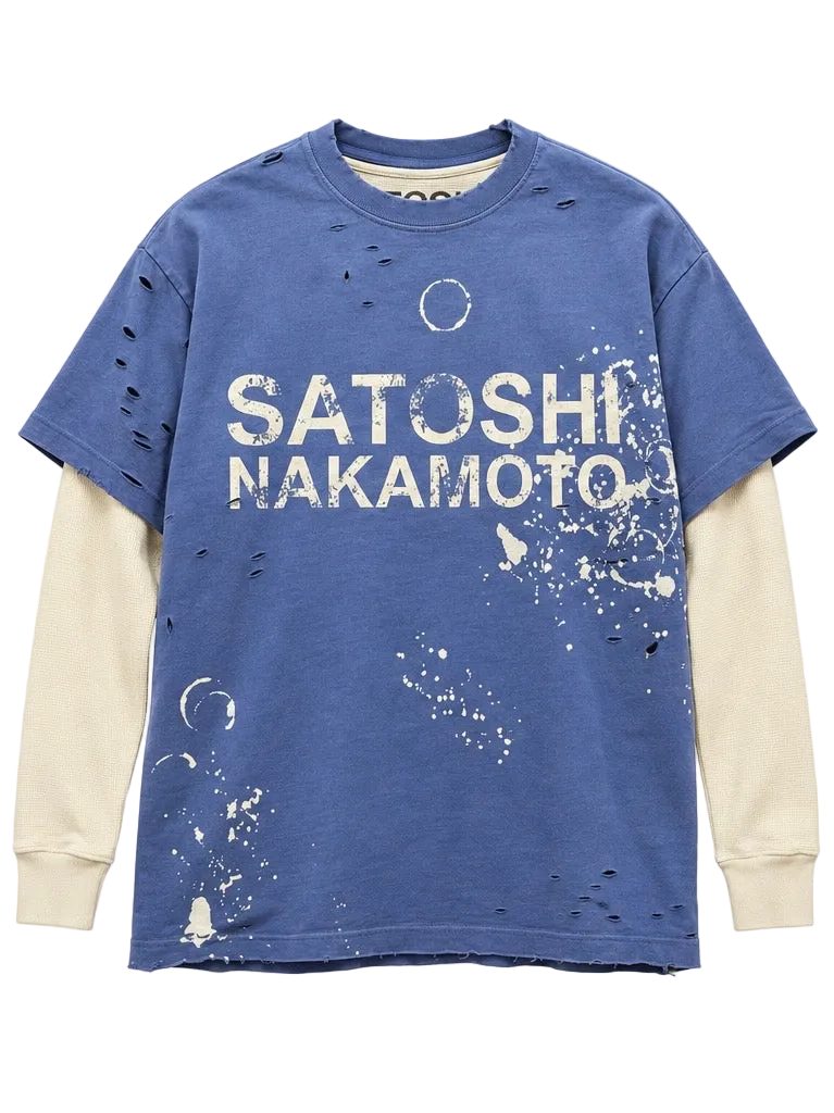 SATOSHI NAKAMOTO LUKES THERMAL BLEACHED LONG SLEEVE (BLUE)