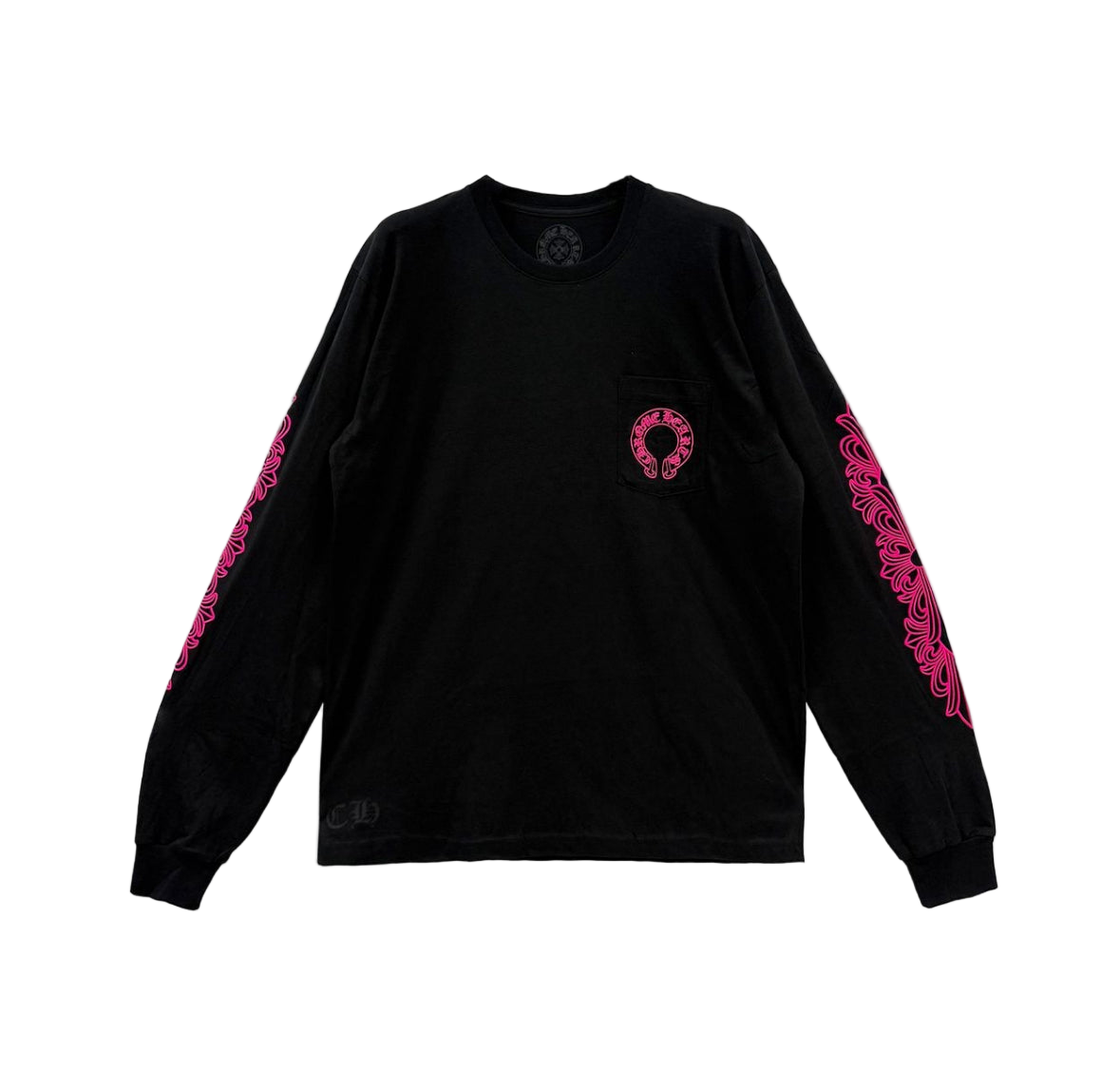 CHROME HEARTS FLORAL HORSESHOE LONG SLEEVE T-SHIRT (BLACK/PINK)