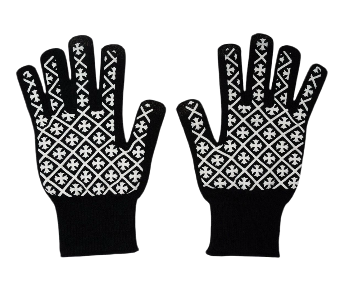 CHROME HEARTS BLACK WHITE WORKMAN GLOVES