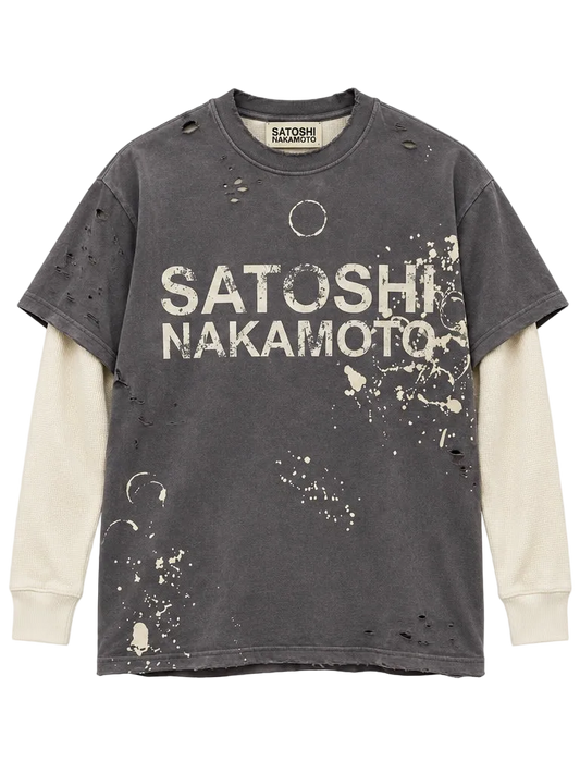 SATOSHI NAKAMOTO LUKES THERMAL BLEACHED LONG SLEEVE (GREY)