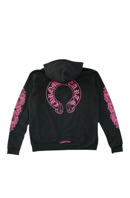 CHROME HEARTS HYPER PINK FLORAL HORSESHOE ZIP UP