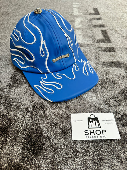 CHROME HEARTS BLUE LEATHER FLAMES DAD HAT