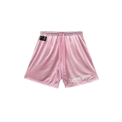 CHROME HEARTS PINK LOVE YOU MESH SHORTS