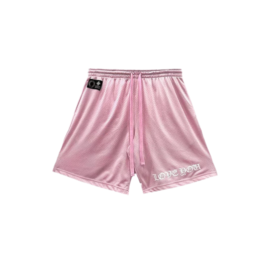 CHROME HEARTS PINK LOVE YOU MESH SHORTS