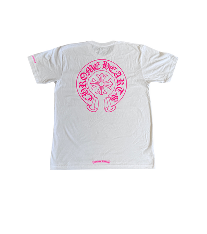 CHROME HEARTS PINK HORSESHOE SHORTSLEEVE TEE (WHITE)