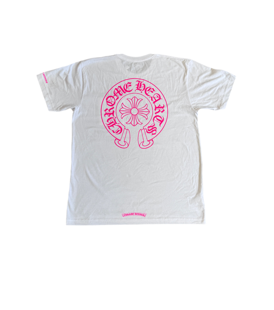 CHROME HEARTS PINK HORSESHOE SHORTSLEEVE TEE (WHITE)