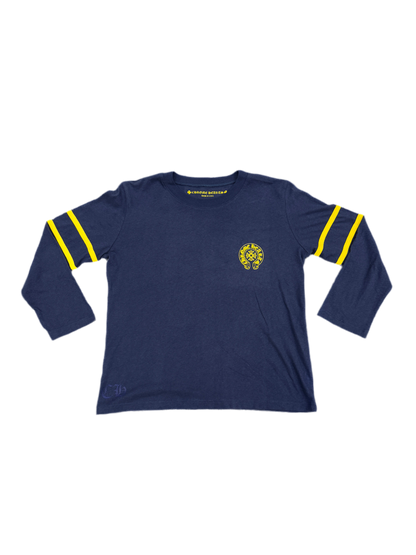 CHROME HEARTS WOMENS NAVY/YELLOW 33 CROP JERSEY