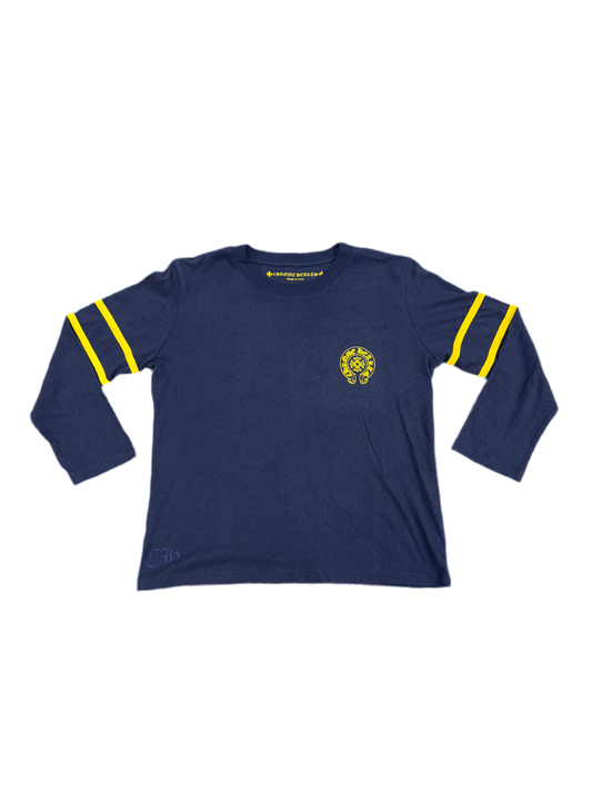 CHROME HEARTS WOMENS NAVY/YELLOW 33 CROP JERSEY