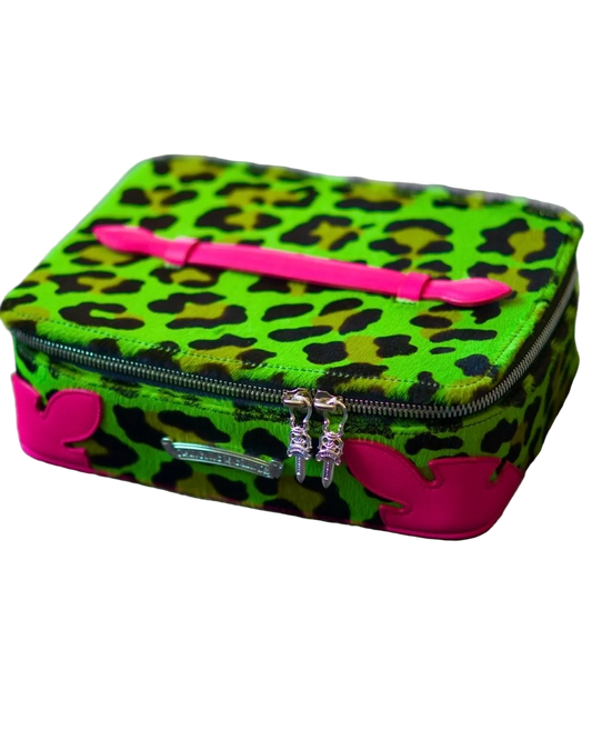 CHROME HEARTS NEON GREEN CHEETAH / PINK LEATHER JEWELRY BOX
