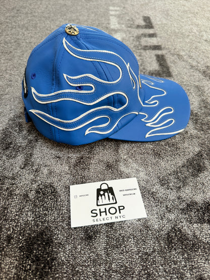 CHROME HEARTS BLUE LEATHER FLAMES DAD HAT