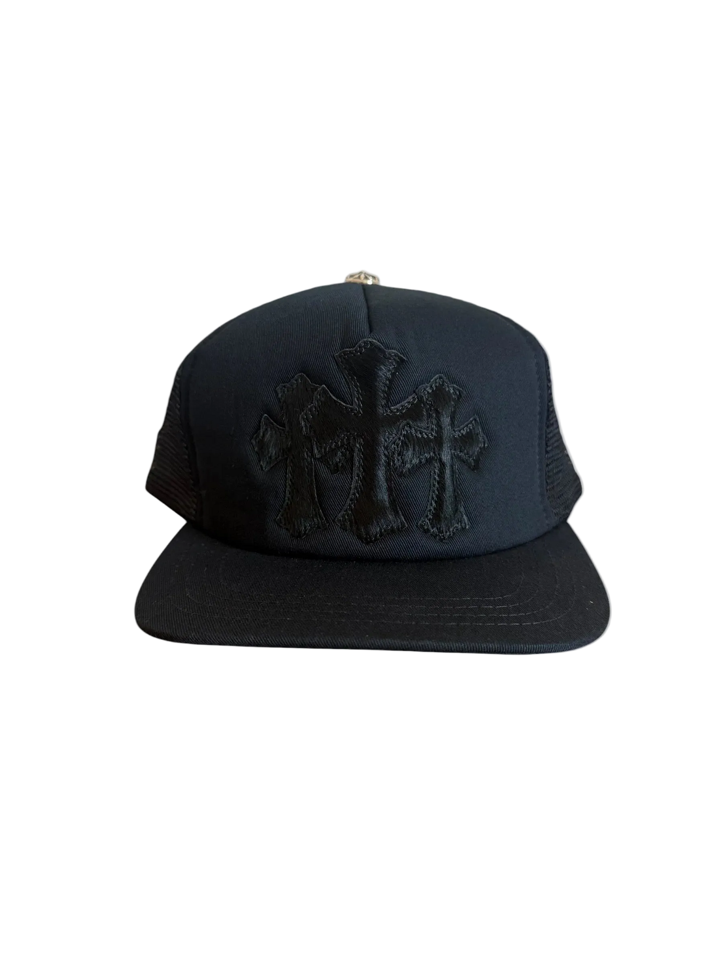 CHROME HEARTS BLACK CALF HAIR CEMETERY CROSS PATCH HAT