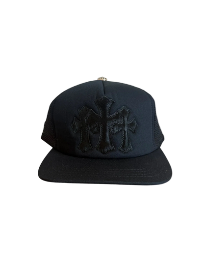 CHROME HEARTS BLACK CALF HAIR CEMETERY CROSS PATCH HAT