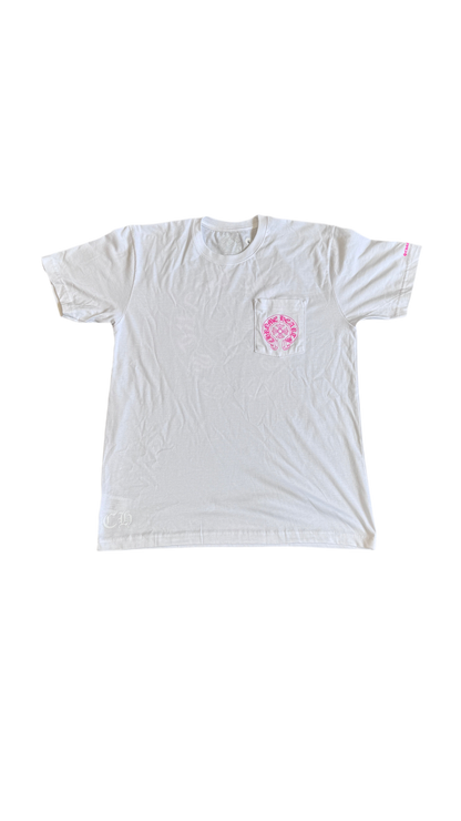 CHROME HEARTS PINK HORSESHOE SHORTSLEEVE TEE (WHITE)