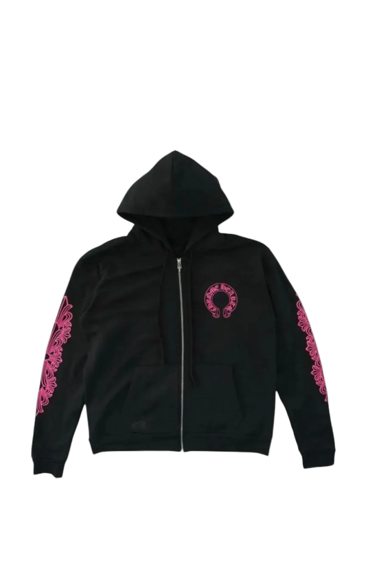 CHROME HEARTS HYPER PINK FLORAL HORSESHOE ZIP UP