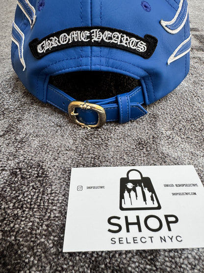 CHROME HEARTS BLUE LEATHER FLAMES DAD HAT
