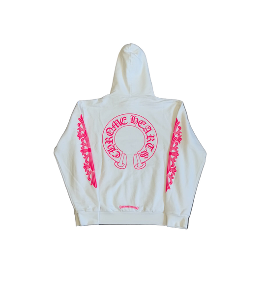 CHROME HEARTS WHITE PINK FLORAL HORSESHOE HOODIE