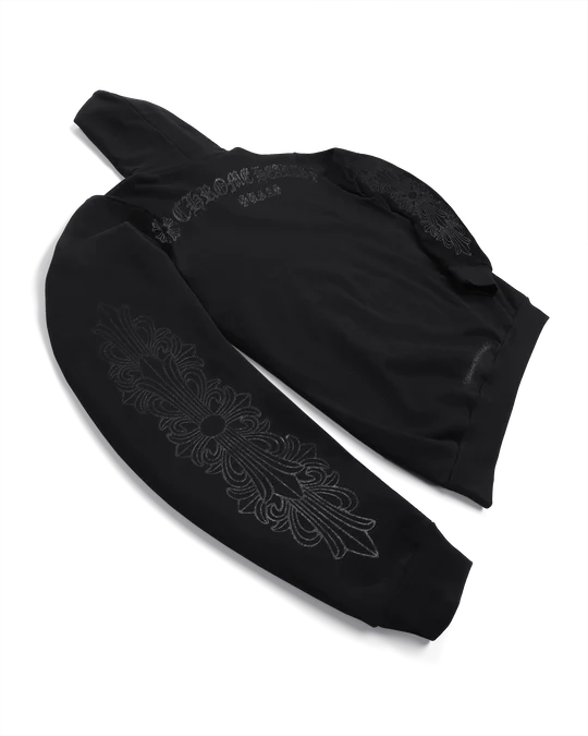 CHROME HEARTS MONOTONE SHOULDER LOGO FLORAL PULLOVER HOODIE