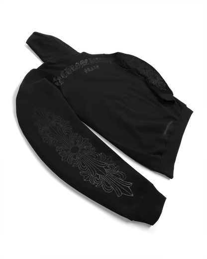 CHROME HEARTS MONOTONE SHOULDER LOGO FLORAL PULLOVER HOODIE (BLACK)