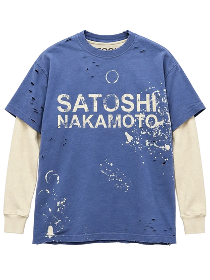 SATOSHI NAKAMOTO LUKES THERMAL BLEACHED LONG SLEEVE (BLUE)