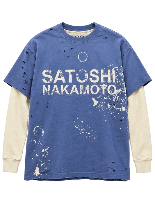 SATOSHI NAKAMOTO LUKES THERMAL BLEACHED LONG SLEEVE (BLUE)