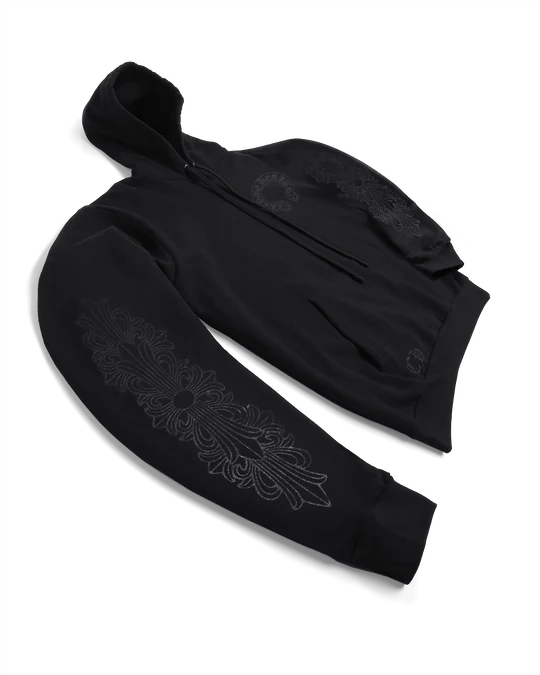 CHROME HEARTS MONOTONE SHOULDER LOGO FLORAL PULLOVER HOODIE