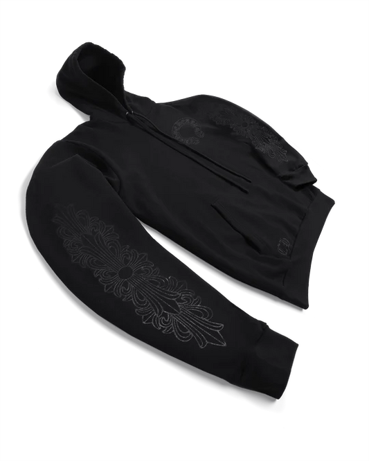 CHROME HEARTS MONOTONE SHOULDER LOGO FLORAL PULLOVER HOODIE