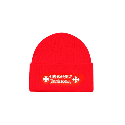 CHROME HEARTS RED VERTICAL LOGO BEANIE