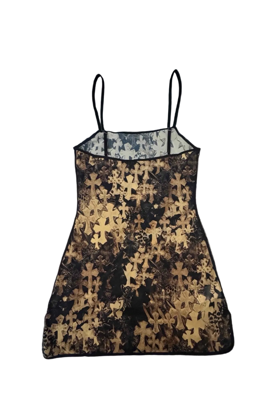CHROME HEARTS FLOODED CROSS MESH MINI DRESS