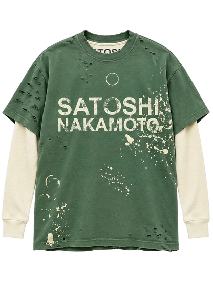 SATOSHI NAKAMOTO LUKES THERMAL BLEACHED LONG SLEEVE (GREEN)