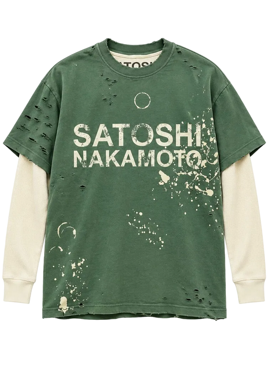 SATOSHI NAKAMOTO LUKES THERMAL BLEACHED LONG SLEEVE (GREEN)
