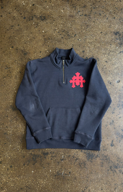 (U) CHROME HEARTS PAPERJAM QUARTER ZIP (NAVY/RED)
