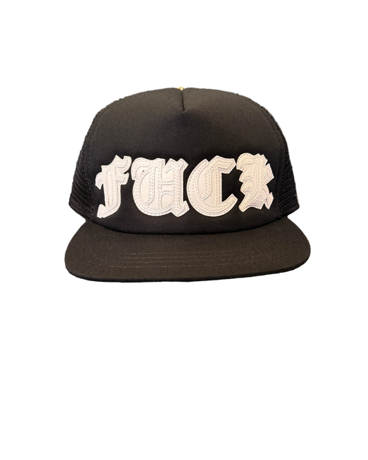 CHROME HEARTS LEATHER PATCH FUCK TRUCKER (WHITE)