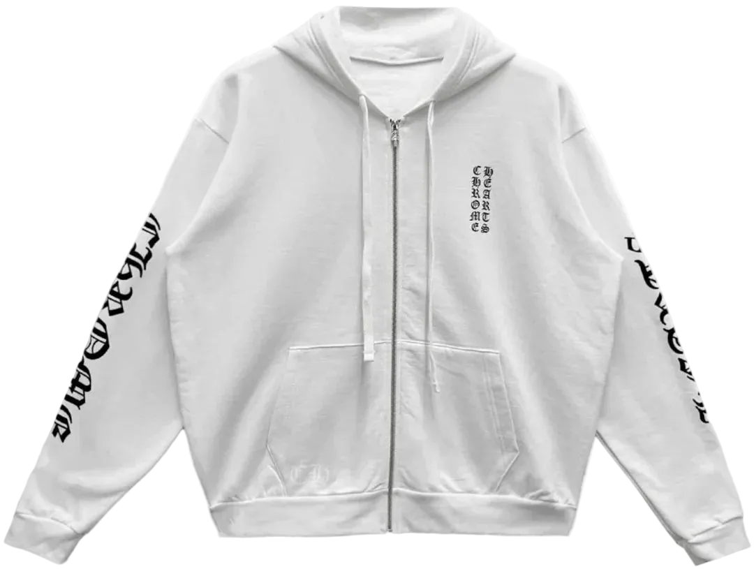 CHROME HEARTS VERTICAL LOGO ZIP-UP HOODIE WHITE