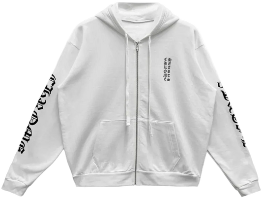 CHROME HEARTS VERTICAL LOGO ZIP-UP HOODIE WHITE