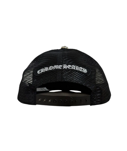 CHROME HEARTS BLACK CALF HAIR CEMETERY CROSS PATCH HAT