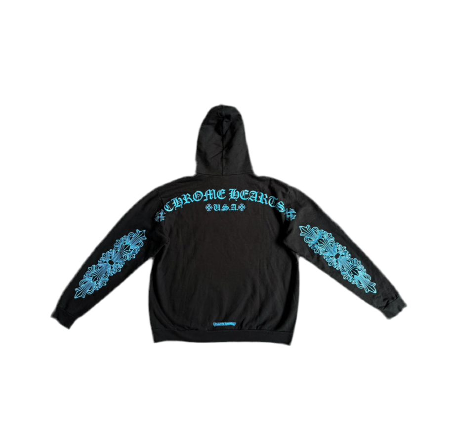 CHROME HEARTS LIGHT BLUE GLITTER FNF HOODIE