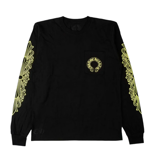 CHROME HEARTS FLORAL HORSESHOE LONG SLEEVE T-SHIRT (BLACK/GREEN)