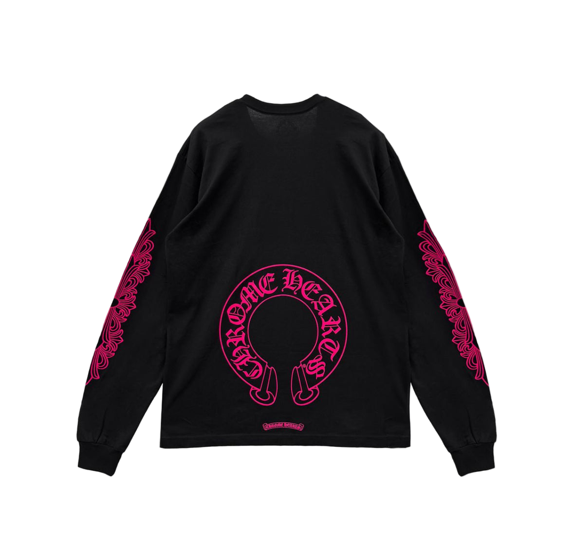 CHROME HEARTS FLORAL HORSESHOE LONG SLEEVE T-SHIRT (BLACK/PINK)