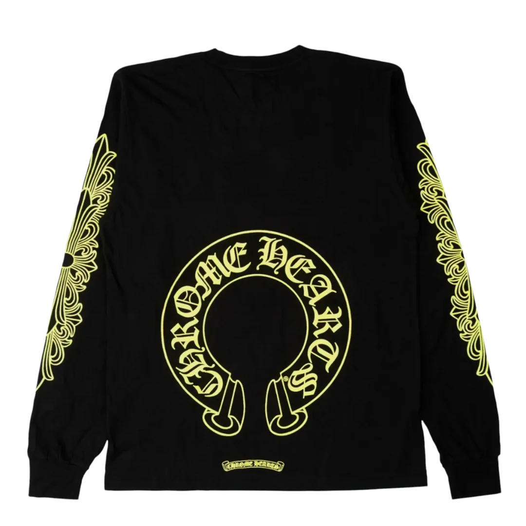 CHROME HEARTS FLORAL HORSESHOE LONG SLEEVE T-SHIRT (BLACK/GREEN)