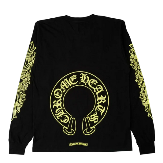 CHROME HEARTS FLORAL HORSESHOE LONG SLEEVE T-SHIRT (BLACK/GREEN)