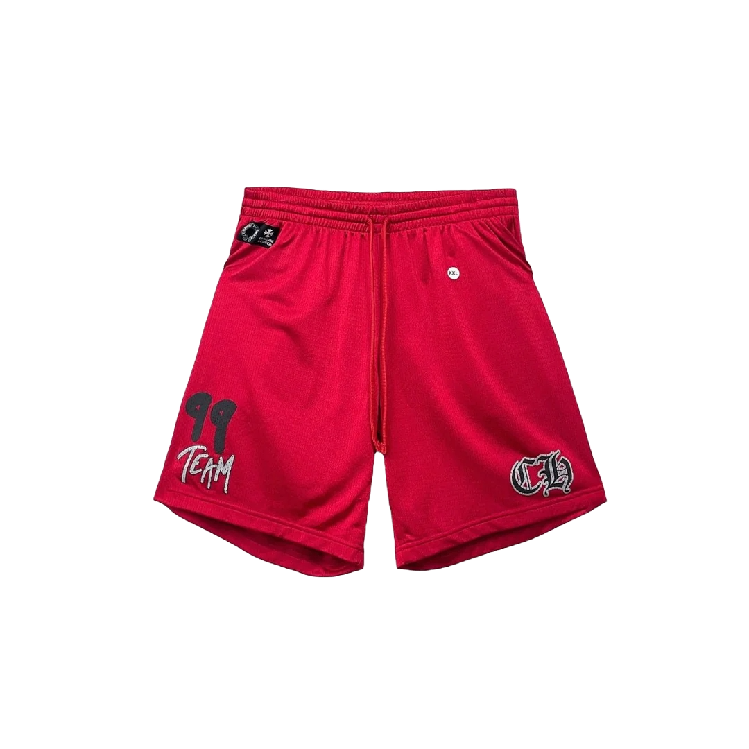 CHROME HEARTS RED MATTY BOY 'FORM' MESH SHORTS