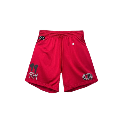 CHROME HEARTS RED MATTY BOY 'FORM' MESH SHORTS