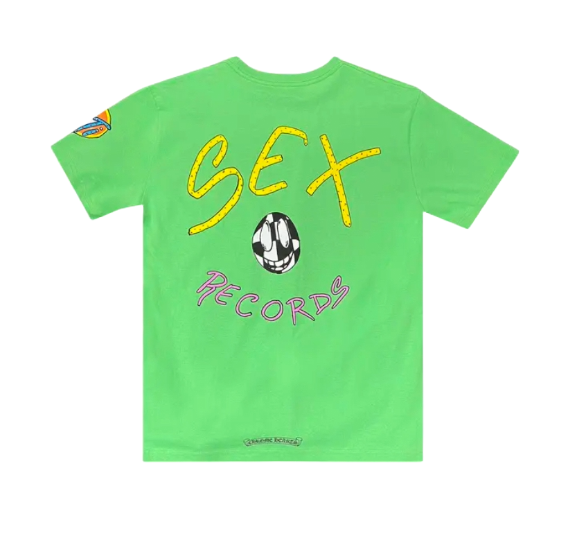 CHROME HEARTS MATTY BOY 'SEX RECORDS' T-SHIRT (LIME GREEN)