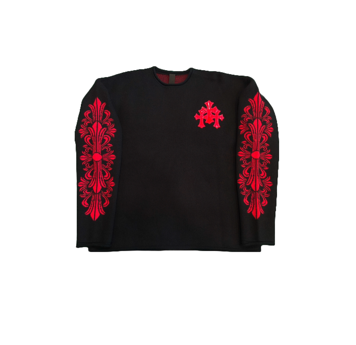 CHROME HEARTS CASHMERE LEATHER CROSS PATCH FLORAL CREWNECK